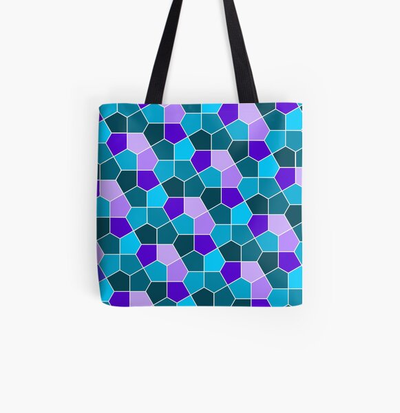 Cairo Pentagonal Tiles in Aqua and Purple All Over Print Tote Bag