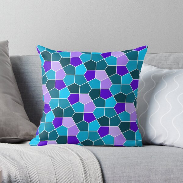 Cairo Pentagonal Tiles in Aqua and Purple Throw Pillow