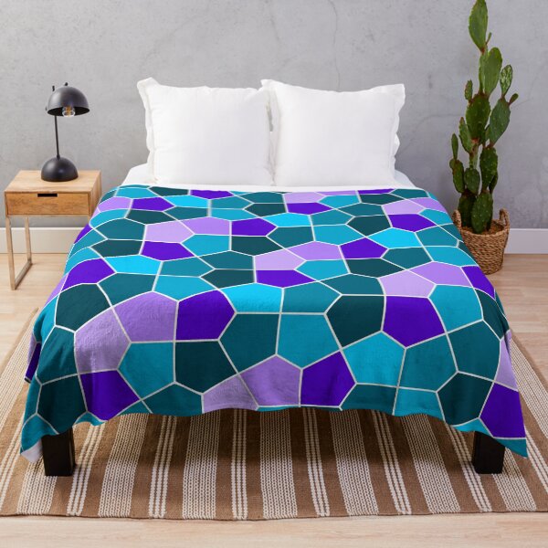 Cairo Pentagonal Tiles in Aqua and Purple Throw Blanket