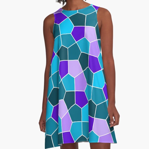 Cairo Pentagonal Tiles in Aqua and Purple A-Line Dress