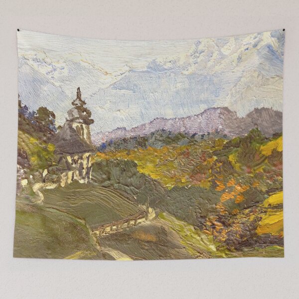 Item preview, Autumn Alps oil painting green orange light blue designed and sold by GittaG74.