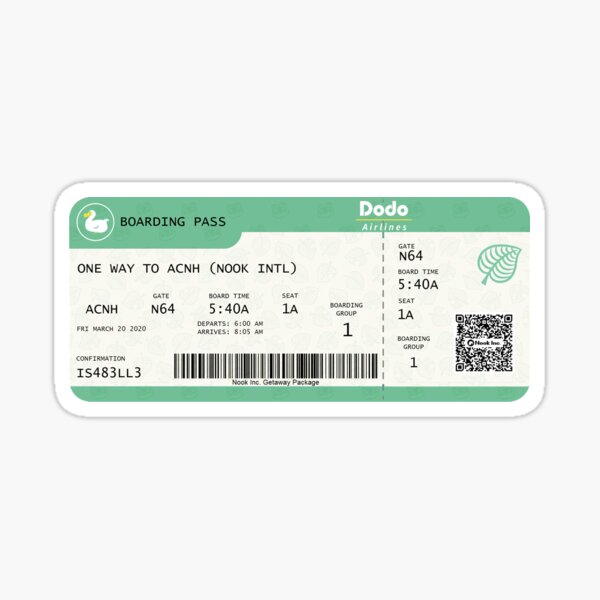 Animal Crossing Boarding Pass Sticker