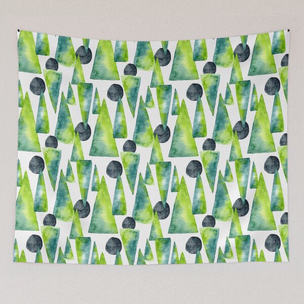 Item preview, Green and blue watercolor triangles with blooms designed and sold by Shelley Gilbert.