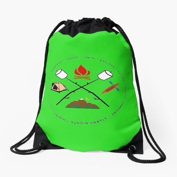 Campground Bonfire Marshmallow Rowboat Oar Lodge. Drawstring Bag