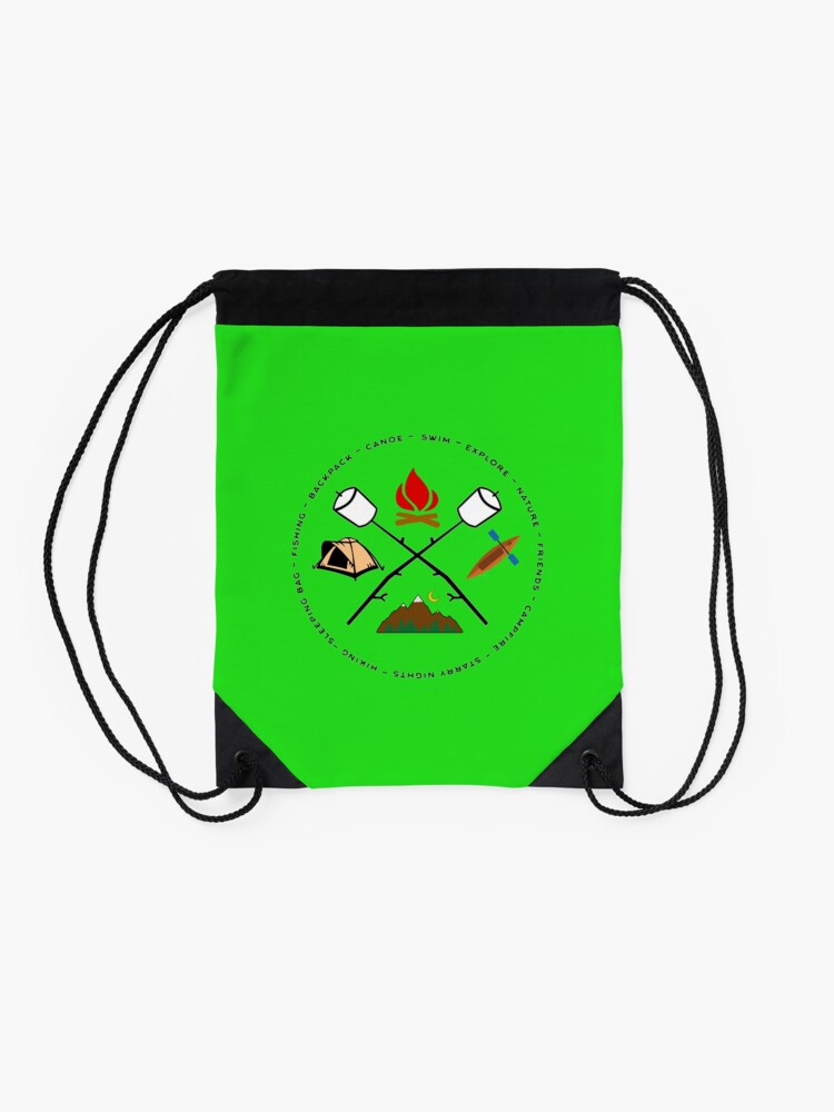 Alternate view of Campground Bonfire Marshmallow Rowboat Oar Lodge. Drawstring Bag
