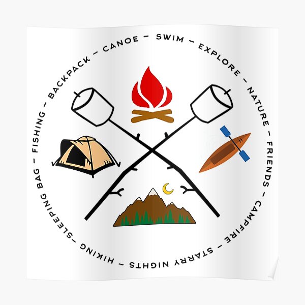 Campground Bonfire Marshmallow Rowboat Oar Lodge. Poster