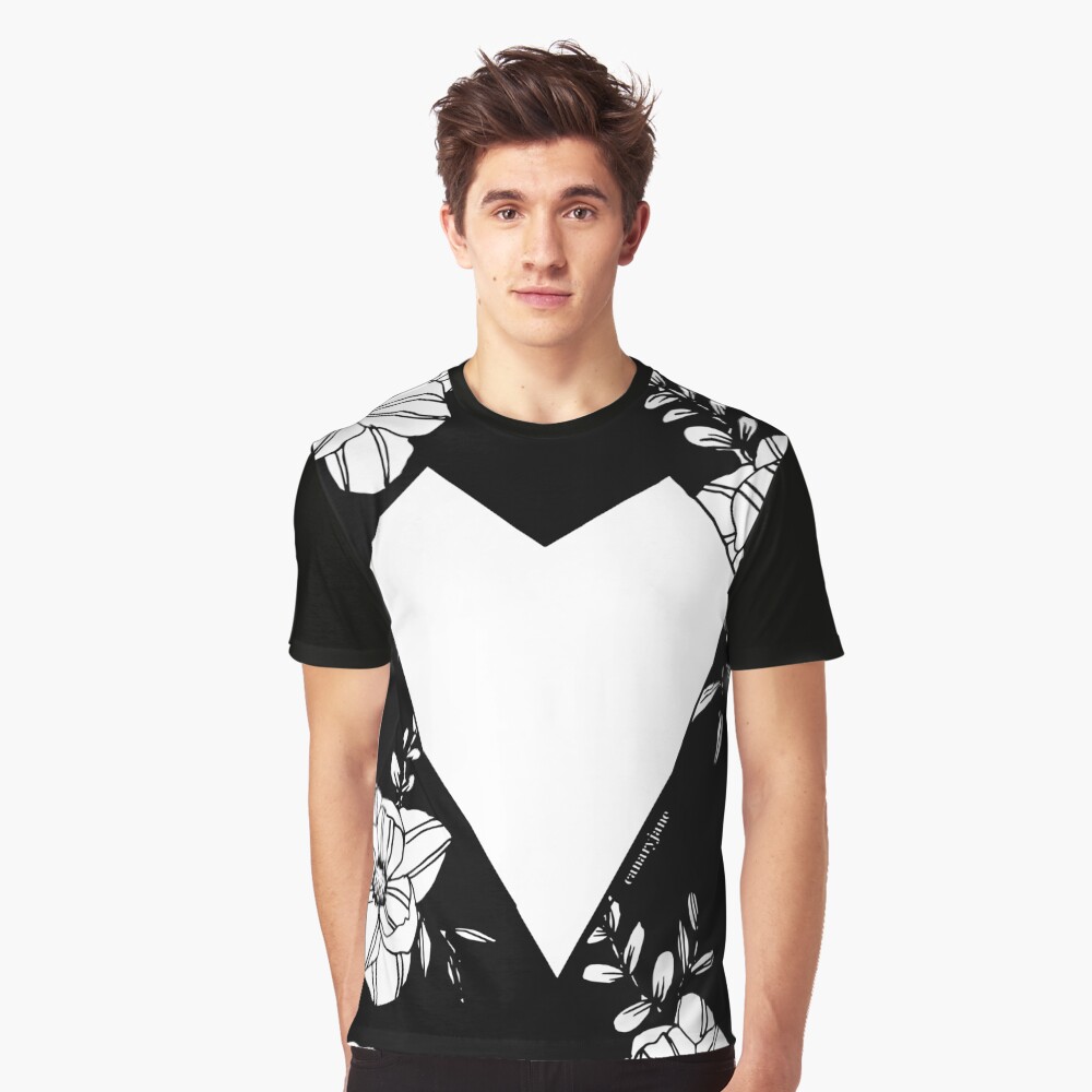 Geometric Heart on Florals Graphic T-Shirt