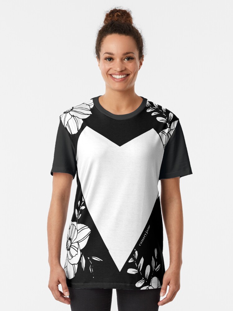 Alternate view of Geometric Heart on Florals Graphic T-Shirt