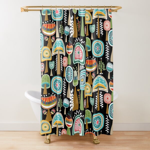Colorful Mid Century Modern Mushrooms Shower Curtain
