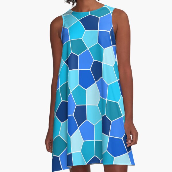 Cairo Pentagonal Tiles Cyan Blue A-Line Dress