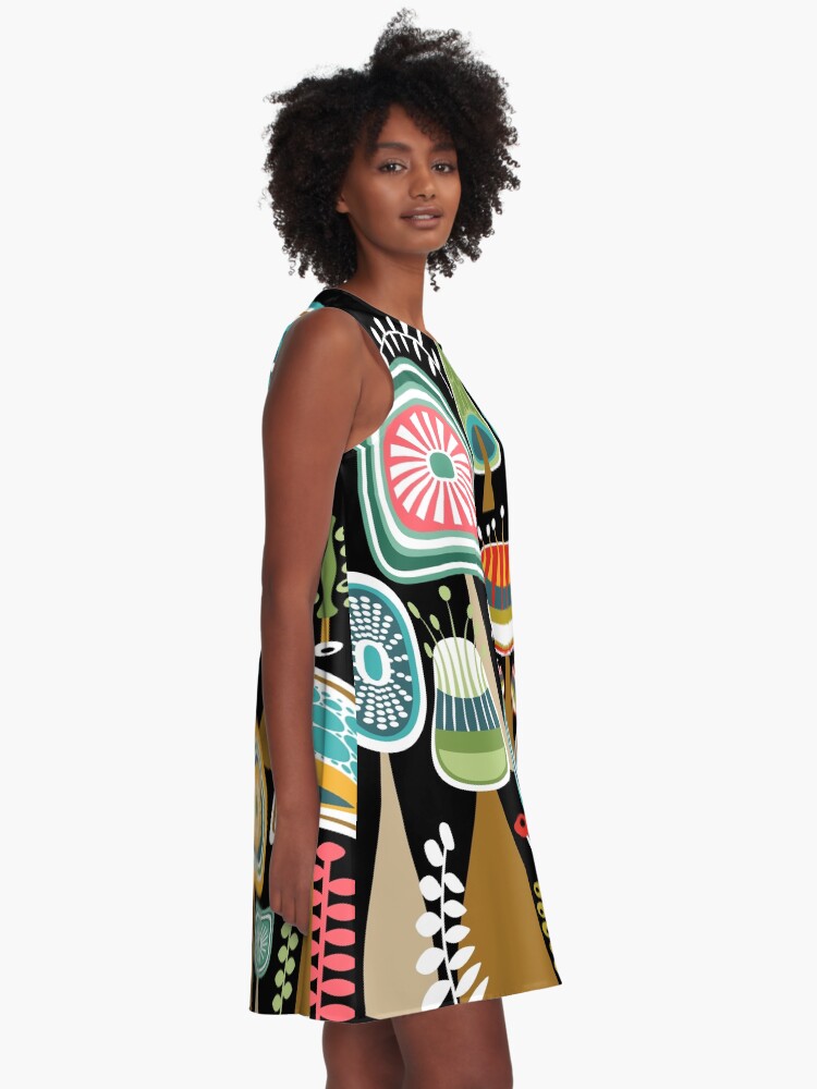 Alternate view of Colorful Mid Century Modern Mushrooms // Large Scale A-Line Dress