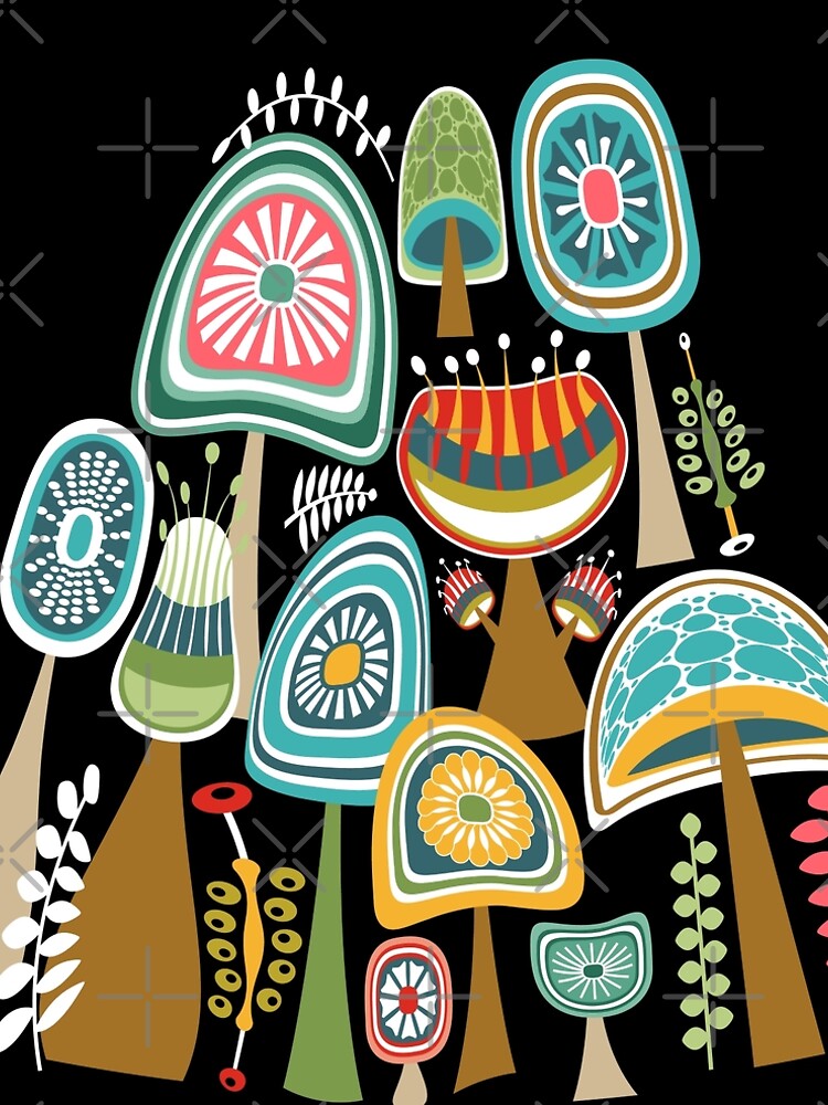 Colorful Mid Century Modern Mushrooms // Large Scale by SavvySilverArt
