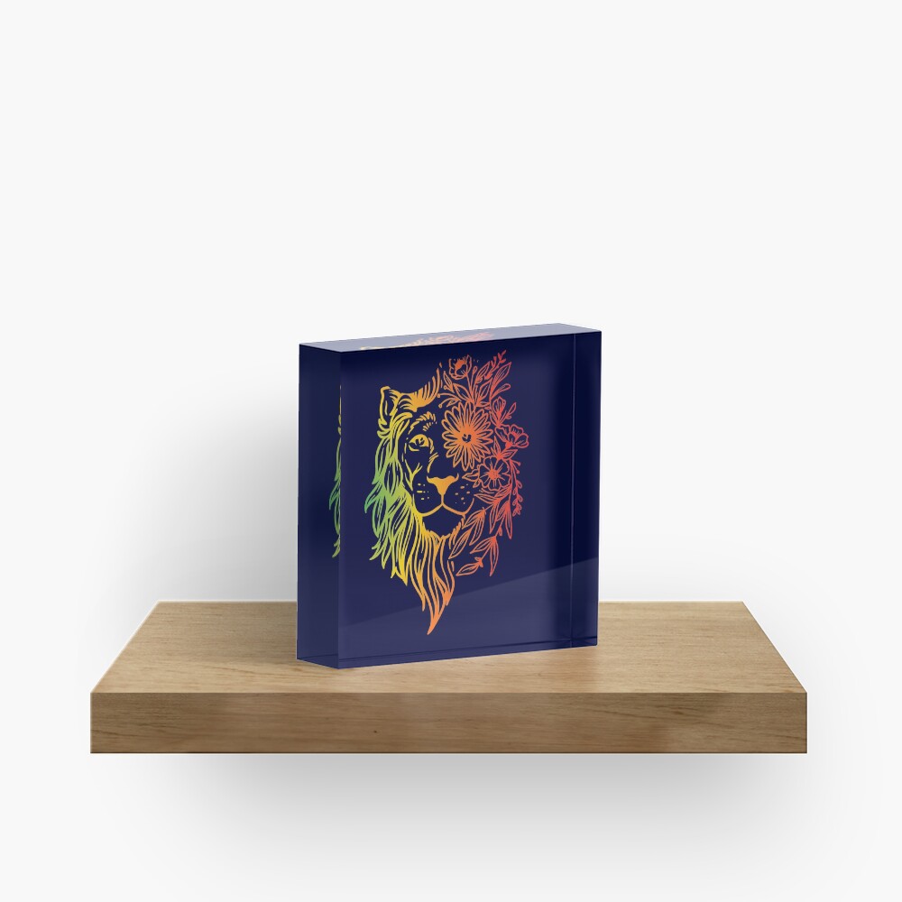 Floral lion head Acrylic Block