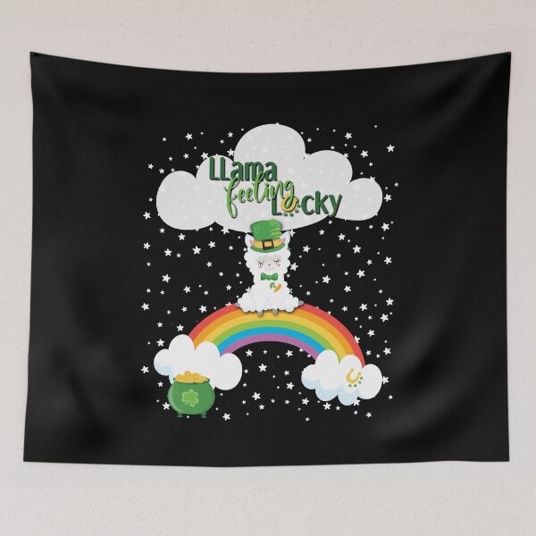 Item preview, Lucky St. Patrick's Day Llama, Rainbow, Clouds & Stars on Black designed and sold by Karen McFarland.