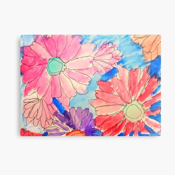 Rainbow Watercolor Flowers Metal Print