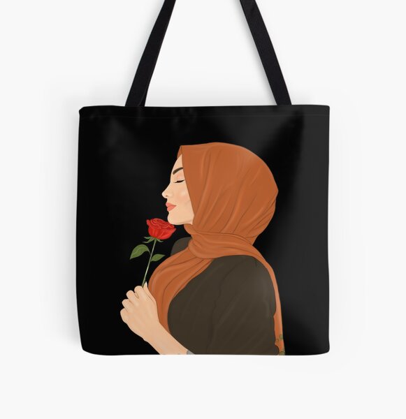 Floral Hijabi Arabic Name Black Tote Bag Islamic Gift