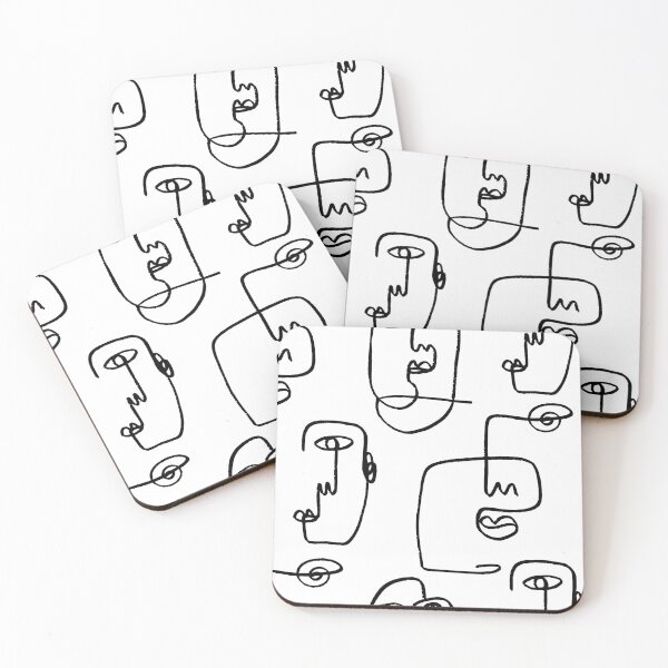 Item preview, One line abstract faces pattern designed and sold by Foxeye Daisy.