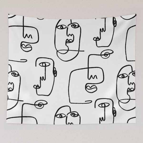 Item preview, One line abstract faces pattern designed and sold by Foxeye Daisy.