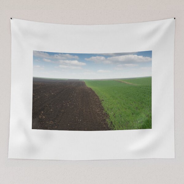 Item preview, green wheat  and plowed fields in spring landscape designed and sold by goceris.