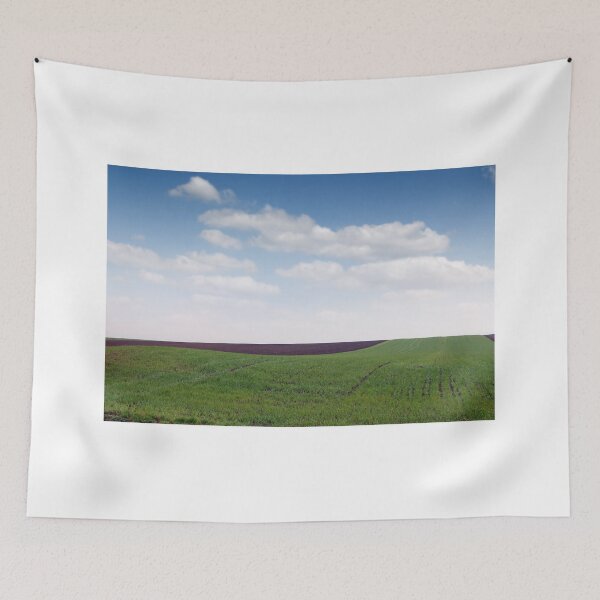 Item preview, Plowed and green wheat fields in spring landscape designed and sold by goceris.