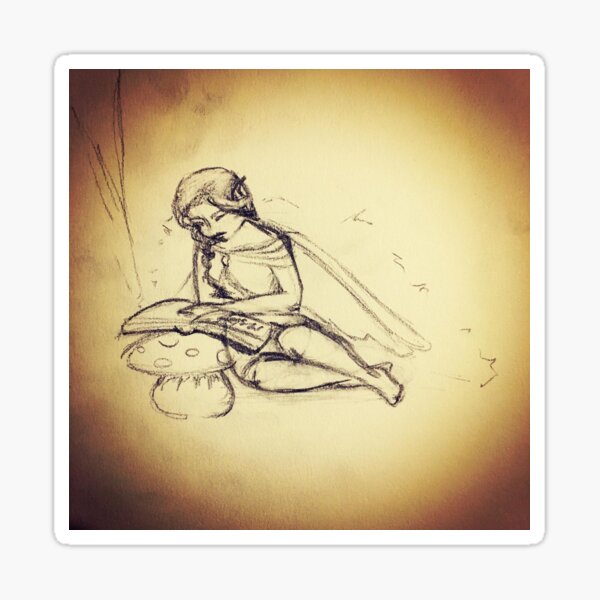 Reading Fairy Sketch Sticker