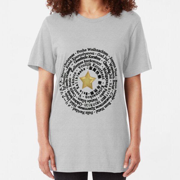 Merry Christmas in Different Languages - Black design Slim Fit T-Shirt
