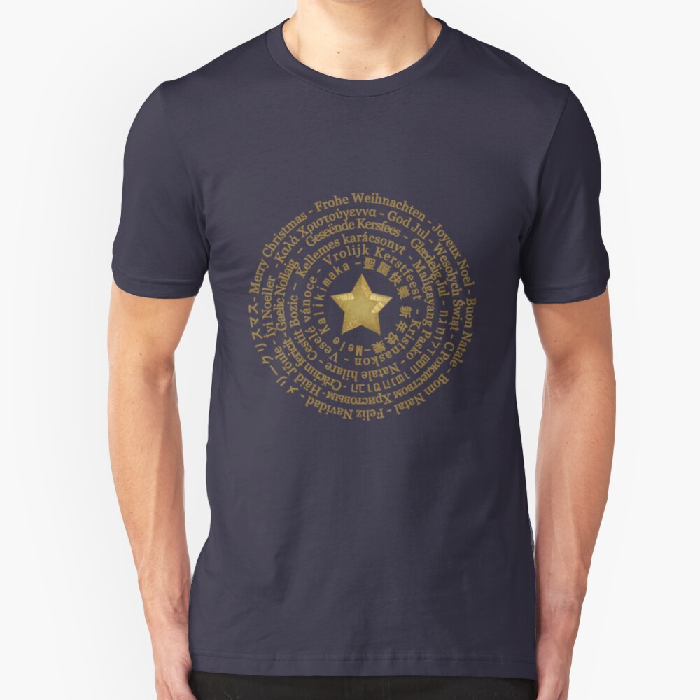 Merry Christmas in Different Languages - Gold design Slim Fit T-Shirt