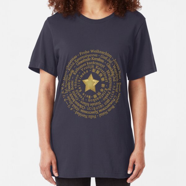 Merry Christmas in Different Languages - Gold design Slim Fit T-Shirt