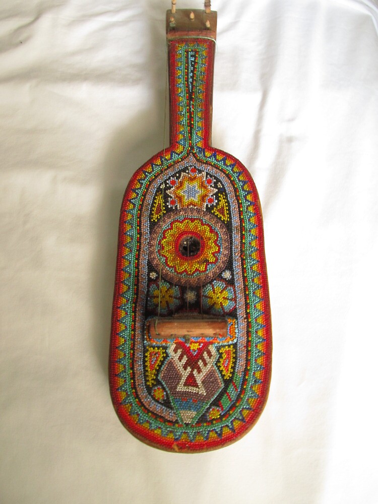 "Huichol Art little violin or guitar decorated with clourful beads