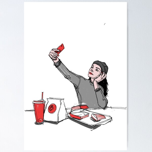 Item preview, Fast food selfie- Girl taking a selfie with junk food designed and sold by 71lines.