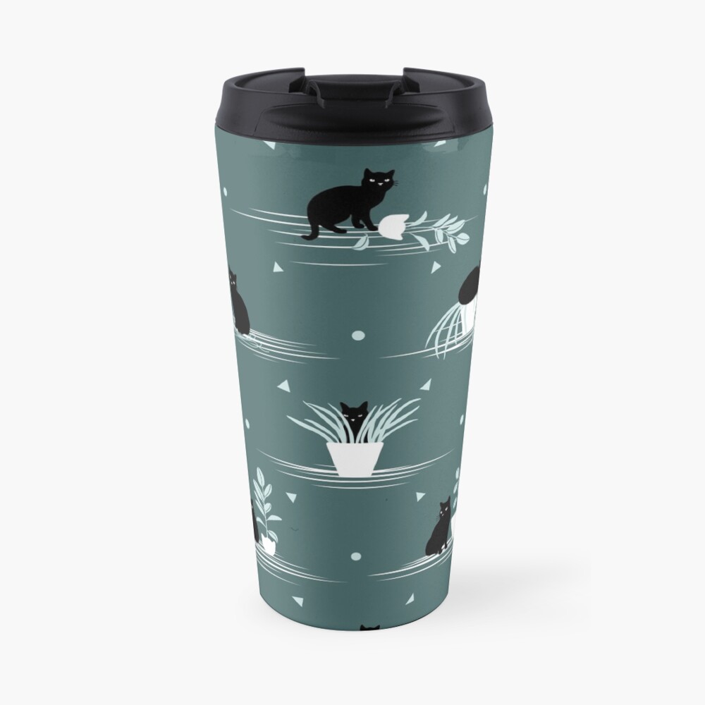When the Black Cat is Alone at Home (Dark Green) Travel Mug