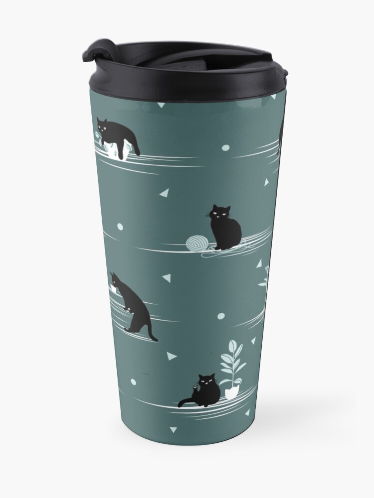 Alternate view of When the Black Cat is Alone at Home (Dark Green) Travel Mug