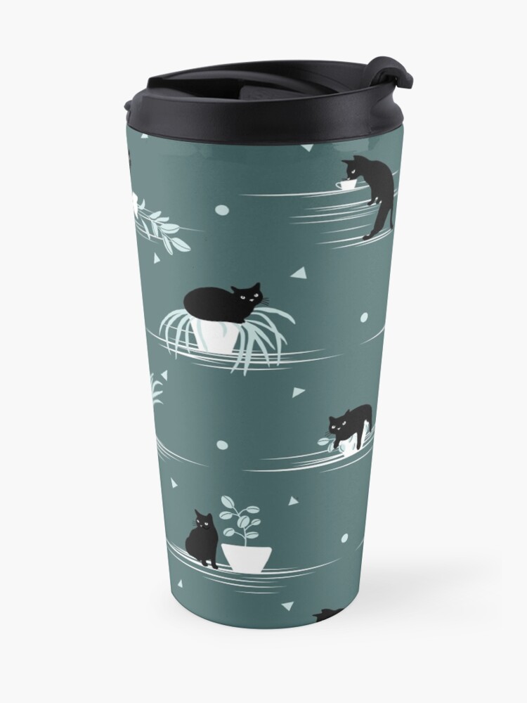 Alternate view of When the Black Cat is Alone at Home (Dark Green) Travel Mug