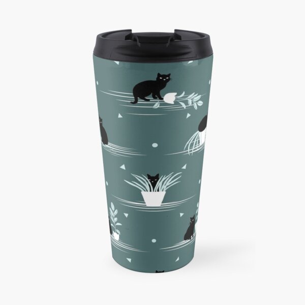 When the Black Cat is Alone at Home (Dark Green) Travel Mug
