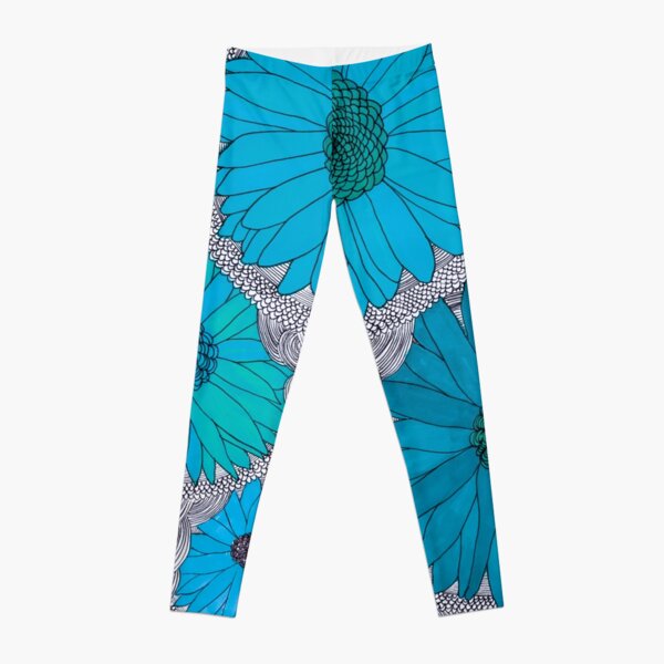 Gerbera Daisy-Teal Leggings