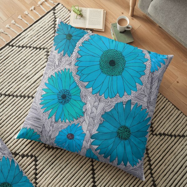 Gerbera Daisy-Teal Floor Pillow