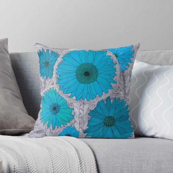Gerbera Daisy-Teal Throw Pillow