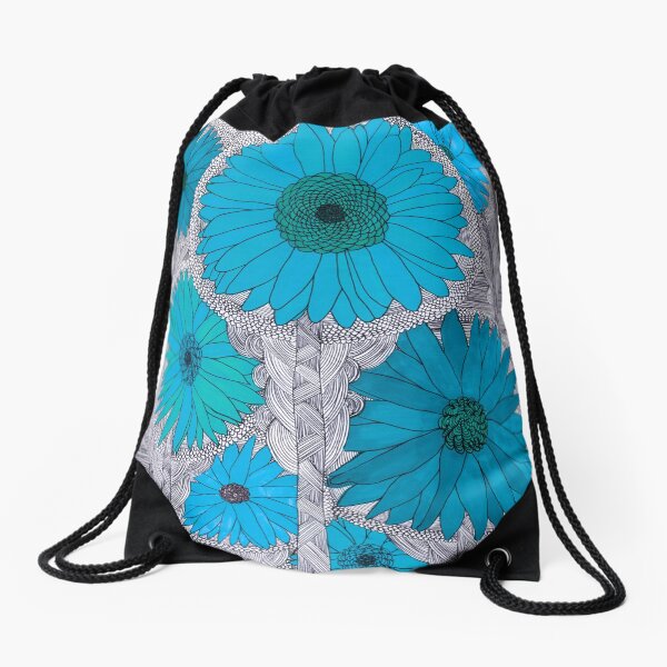 Gerbera Daisy-Teal Drawstring Bag