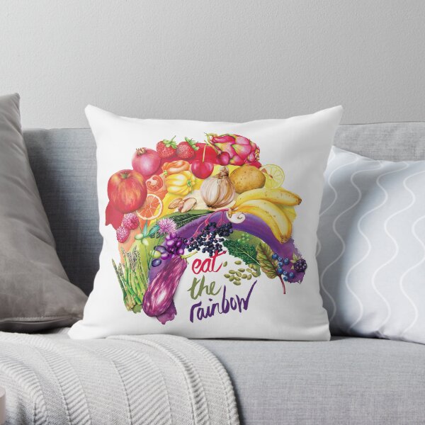 Eat The Rainbow - Watercolour food illustration Throw Pillow