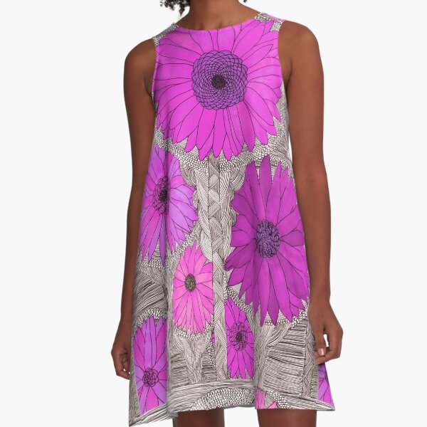 Gerbera Daisy- Magenta A-Line Dress