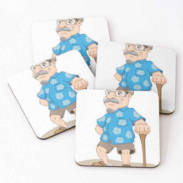 Item preview, sympathetic old male smiling, wearing flowered shirt, beret, Bermuda, slipper and cane designed and sold by LucianoCosmo.