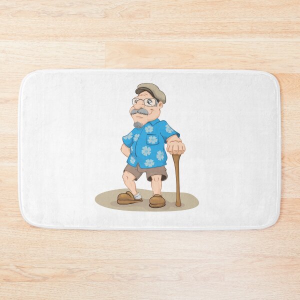 Item preview, sympathetic old male smiling, wearing flowered shirt, beret, Bermuda, slipper and cane designed and sold by LucianoCosmo.
