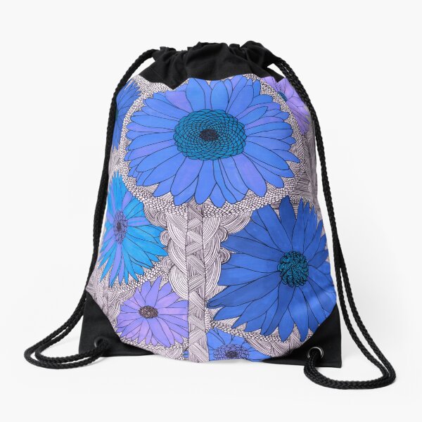Gerbera Daisy- Blue Drawstring Bag