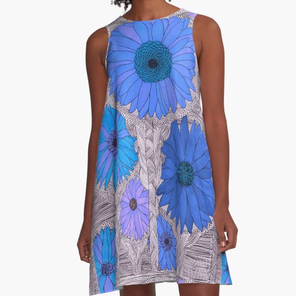 Gerbera Daisy- Blue A-Line Dress