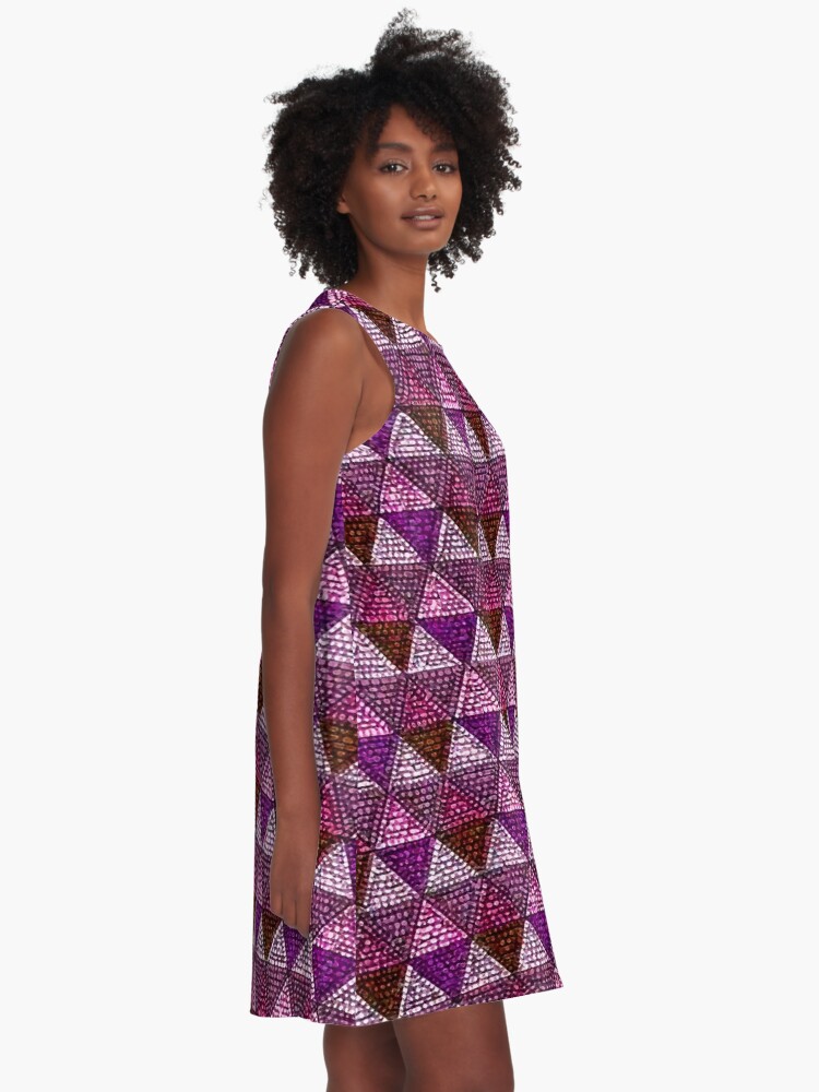 POMPEII STYLE MOSAIC RHOMBI, PINK PURPLE GEOMETRIC MOTIFS | A-Line Dress