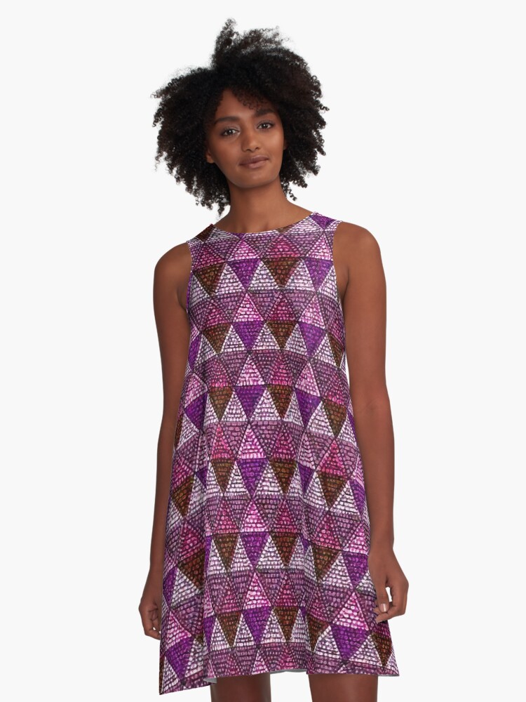 POMPEII STYLE MOSAIC RHOMBI, PINK PURPLE GEOMETRIC MOTIFS | A-Line Dress