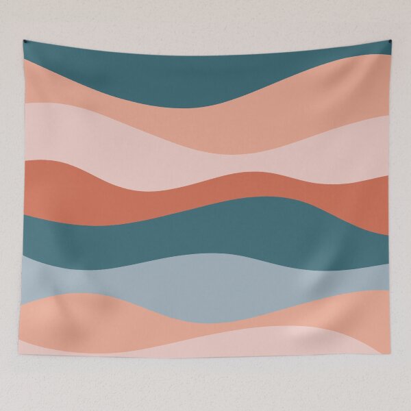 Item preview, Smooth Waves in Blue and Salmon - Soothing Abstract Stripe Pattern designed and sold by kierkegaard.