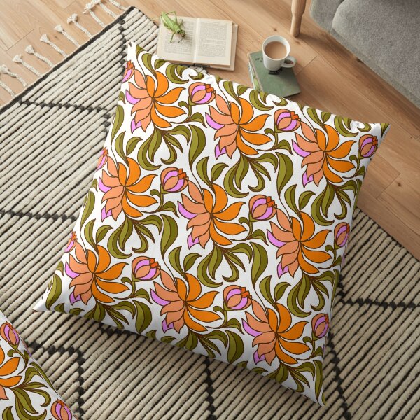 60s vintage design Orange flowers Floor Pillow