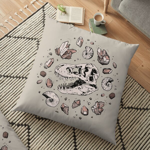 Geo-rex Vortex | Rose Quartz | Dinosaur Skull Fossil Art Floor Pillow