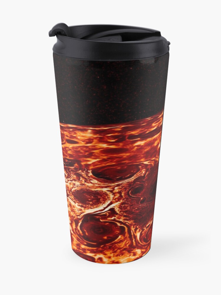 Alternate view of JIRAM imagery of Jupiter's north pole and its hypnotic, seemingly stable arrangement of eight cyclones around a central, large vortex Travel Mug
